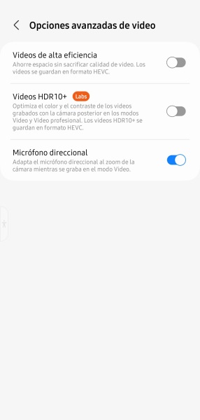 Cámara de Android - Opciones avanzadas de video