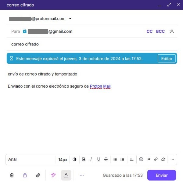 Correo cifrado y temporizado listo para el envío