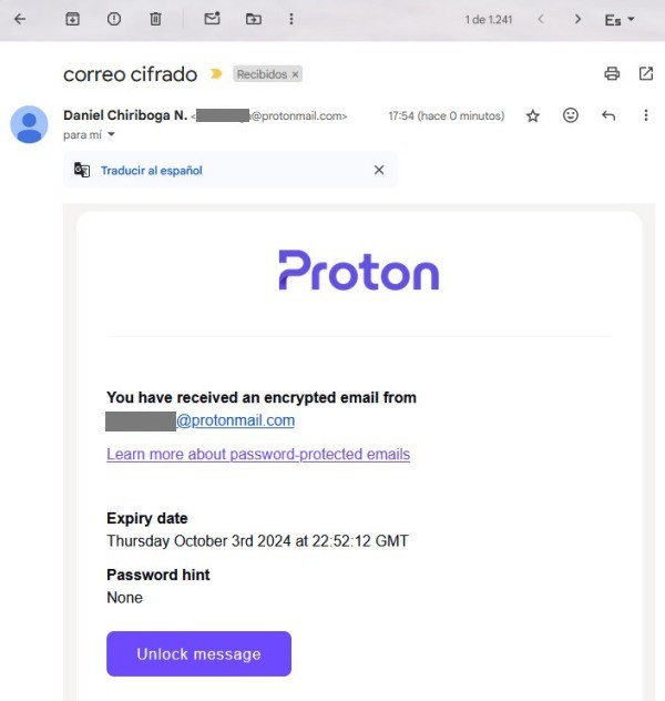Recepción de correo cifrado