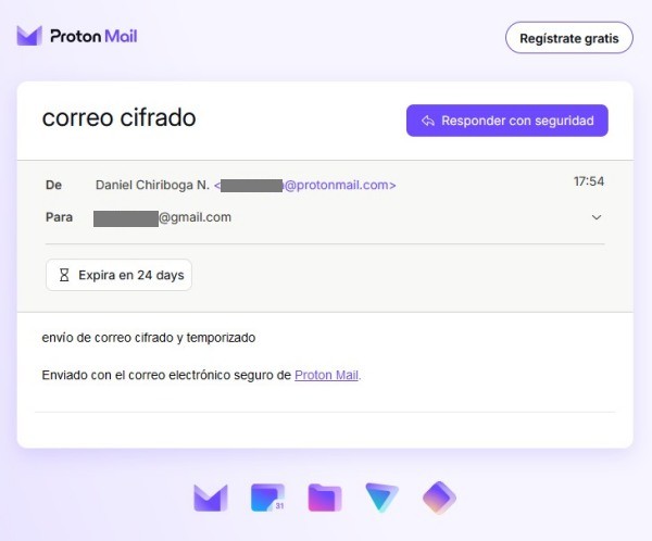 Correo cifrado abierto en ventana segura
